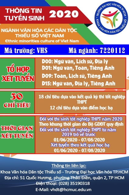 THÔNG TIN TUYỂN SINH NGÀNH VĂN HÓA CÁC DÂN TỘC  THIỂU SỐ VIỆT NAM NĂM 2020